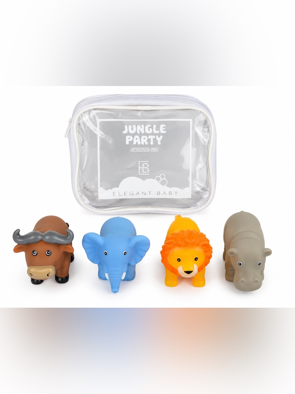 Elegant Baby Jungle Party Animal Toy Set - Blue, Orange, Brown, Gray